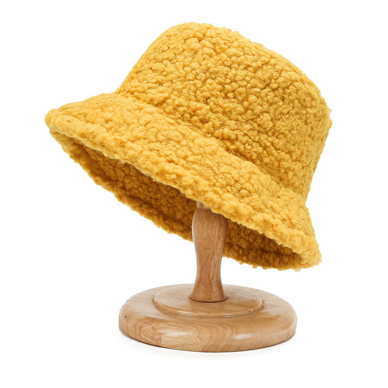 Light Yellow Faux Lamb Wool Bucket Hat