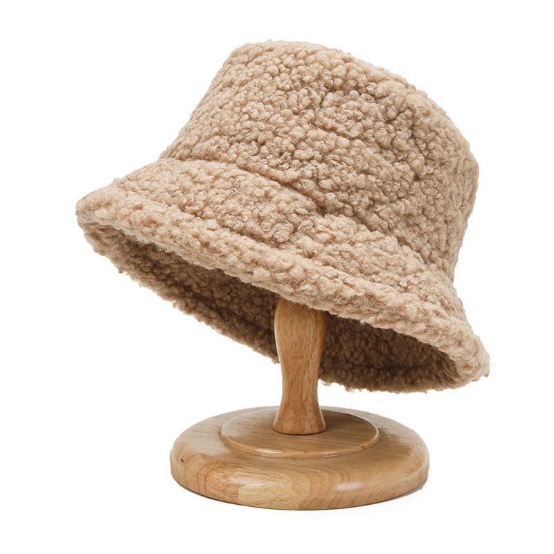 Beige Plush Faux Lamb Wool Bucket Hat
