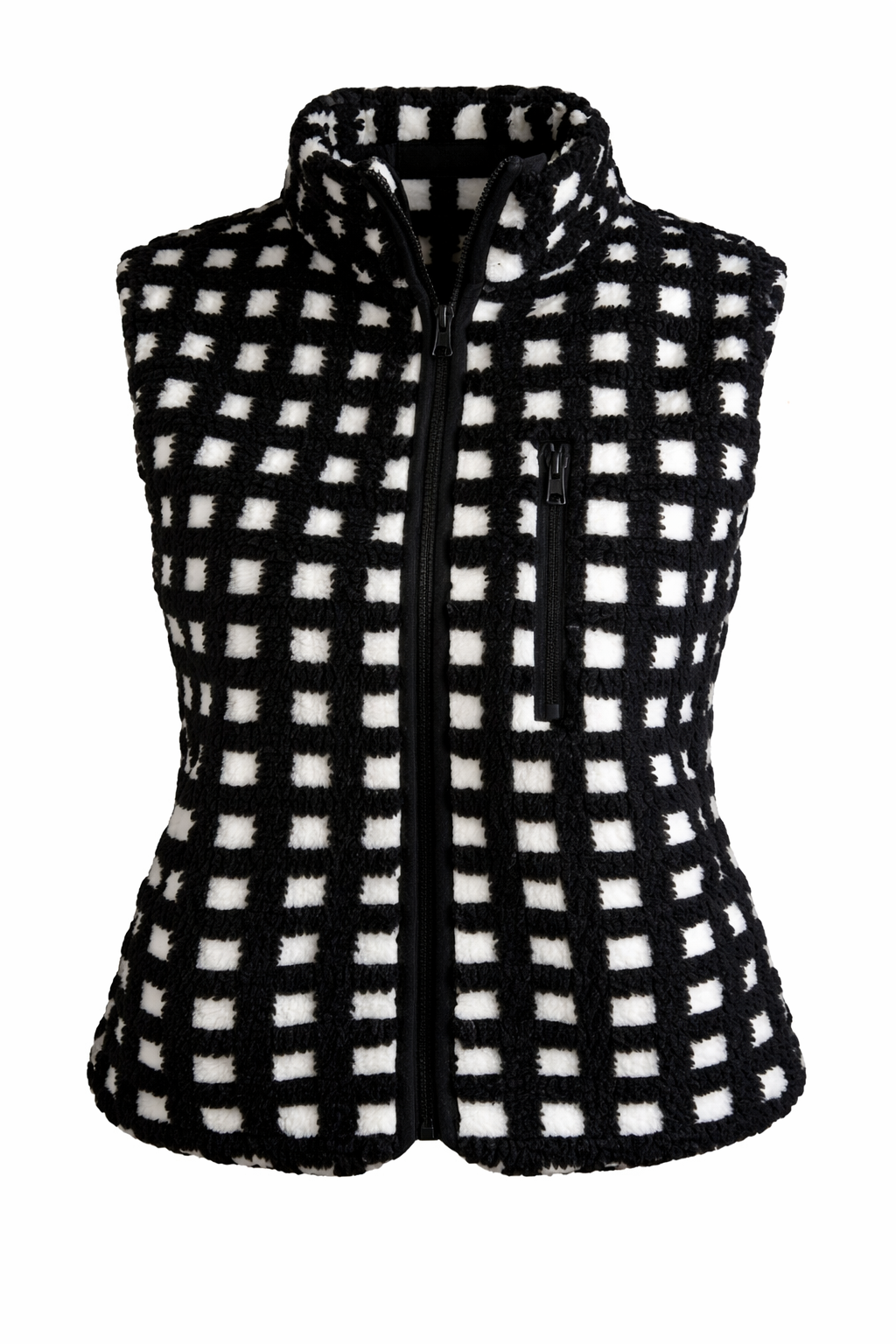 Black & Ivory Fuzzy Sherpa Fitted Vest