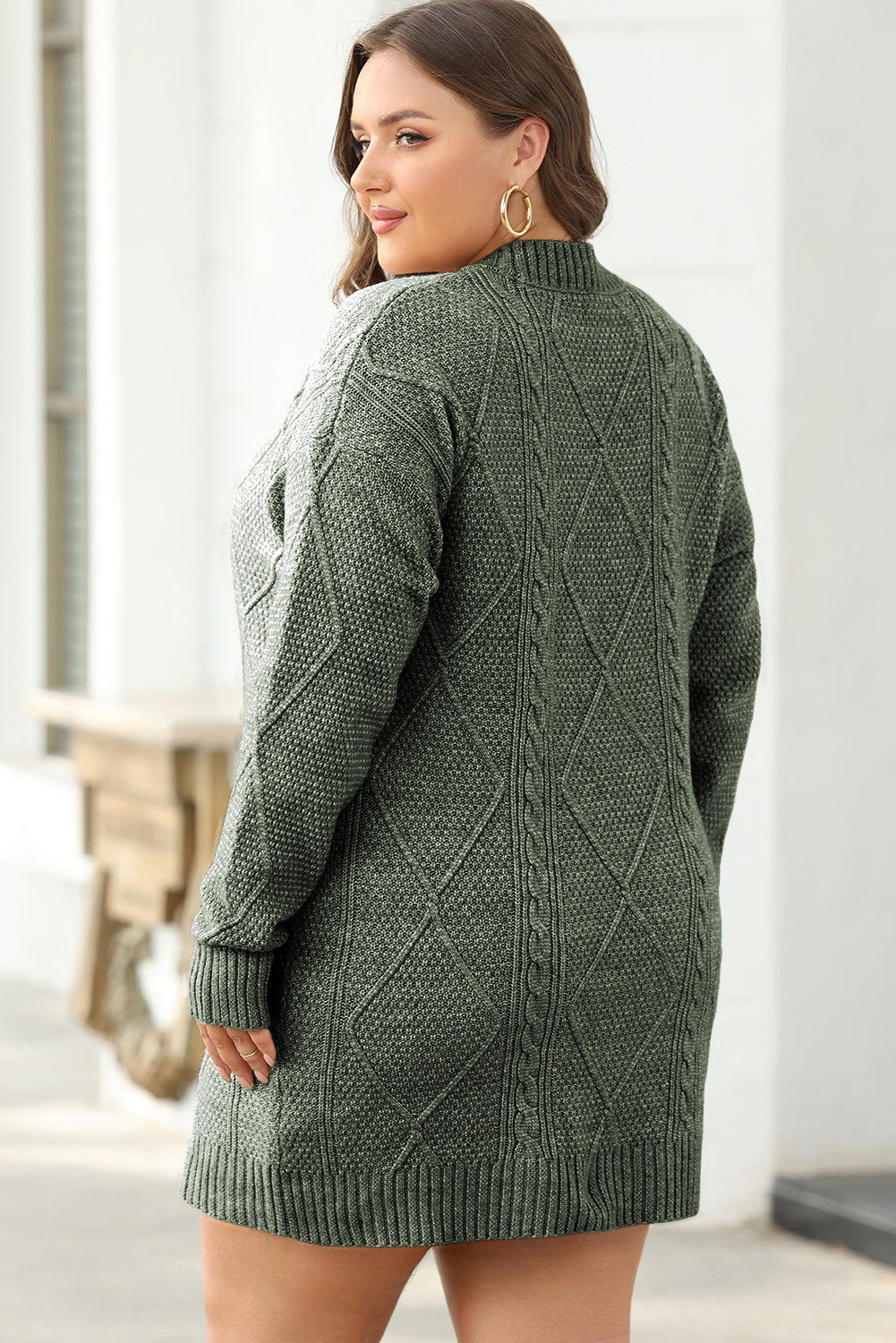 Green Cable Knit Sweater Dress