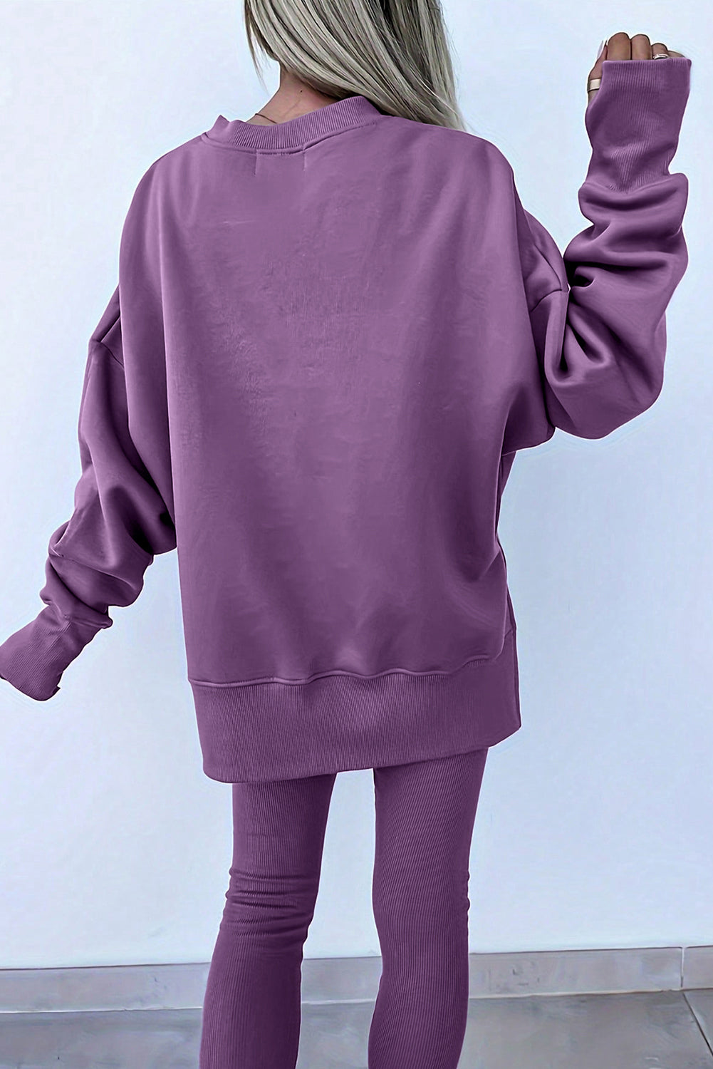 Oversize Slit Sweatshirt Ribbed Leggings 2pcs Set
