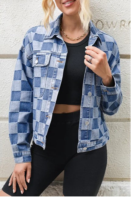 Light Blue Checkered Denim Jacket