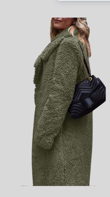 Army Green Lapel Coat Lamb Velvet Double Sided