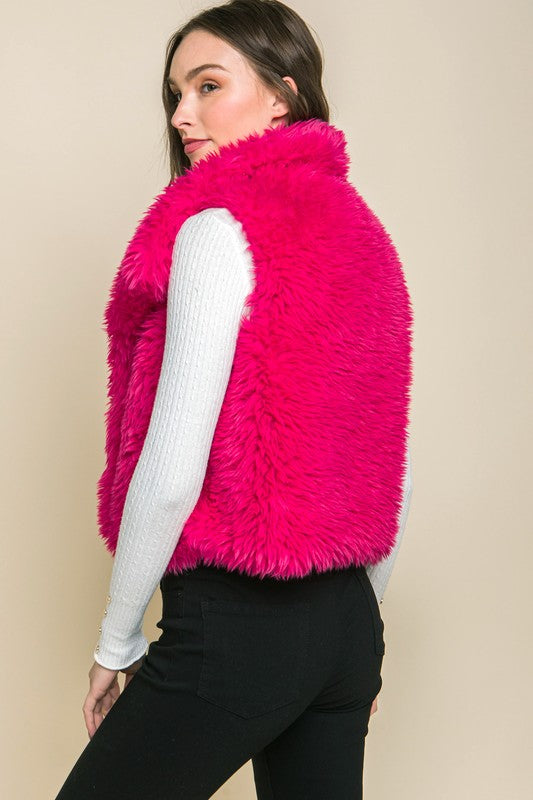 Magenta Faux Fur Sleeveless Jackets