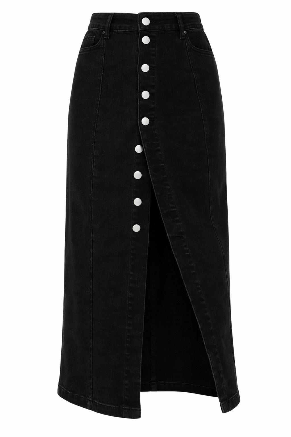 Black Button Fly Denim Skirt