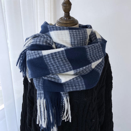 Plaid Navy Blue & White Scarf