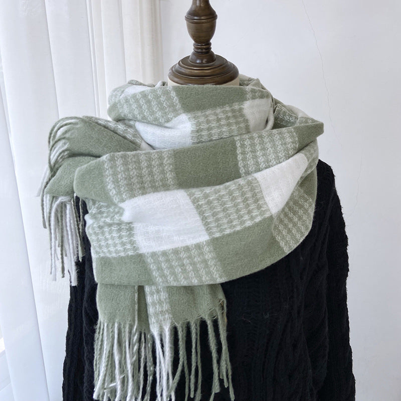 Plaid Green & White Scarf