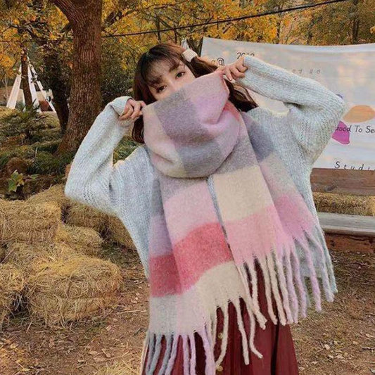 Pink Block Stripe Polyester Scarf