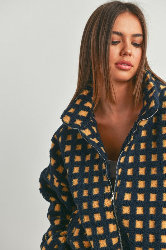 Navy Fuzzy Sherpa Jacket