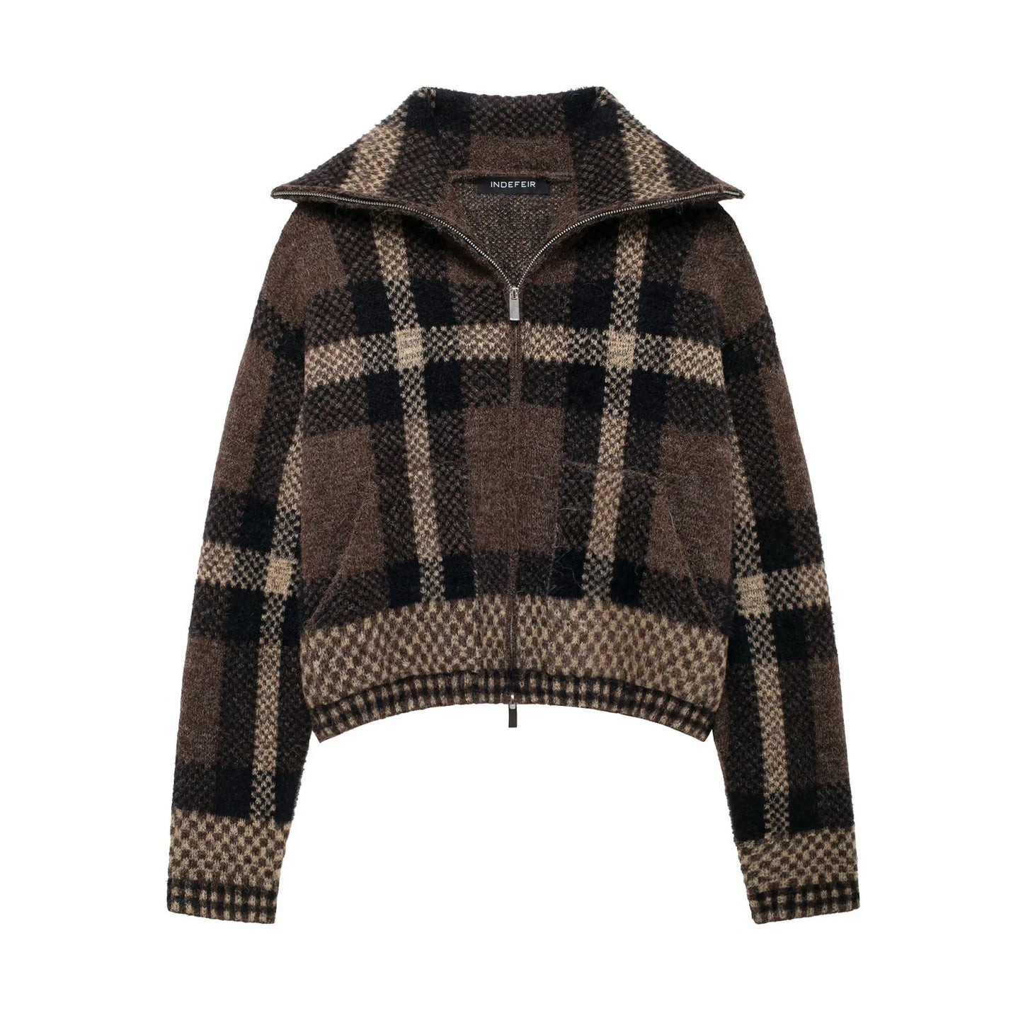 Navy & Cream Plaid Sweater Jacket