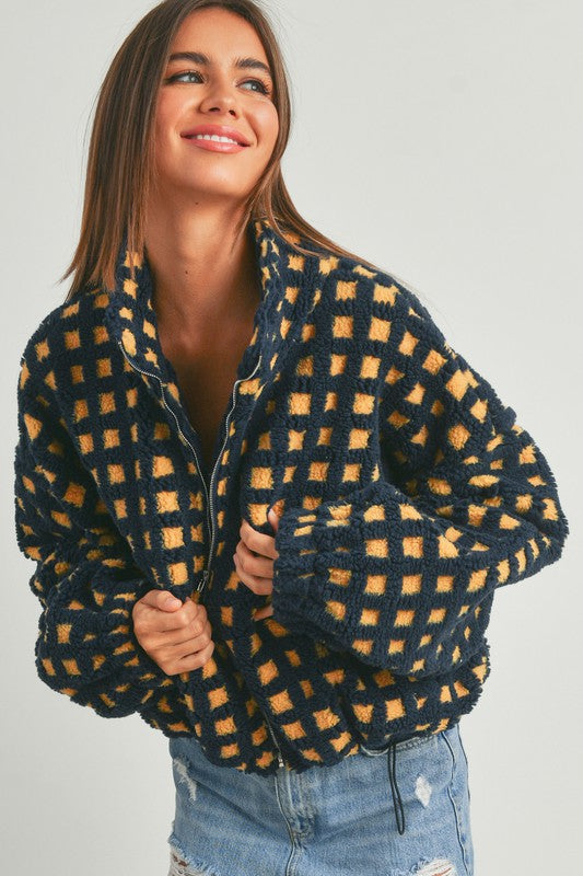 Navy Fuzzy Sherpa Jacket