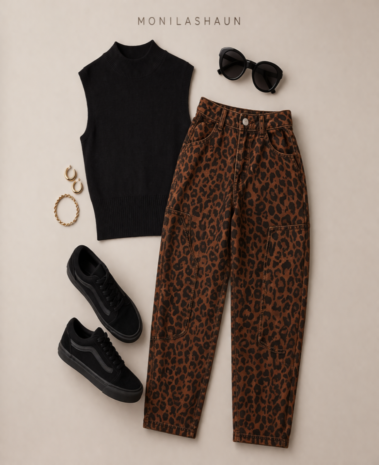 Brown Leopard Print Barrel Jeans