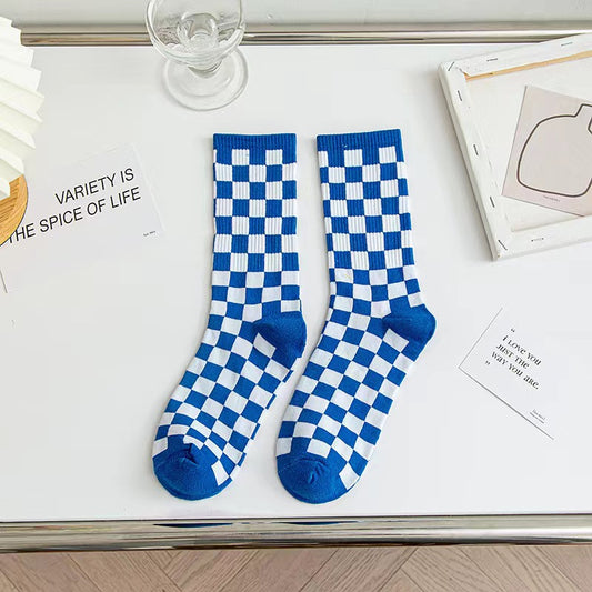 Blue & White Checkered Socks