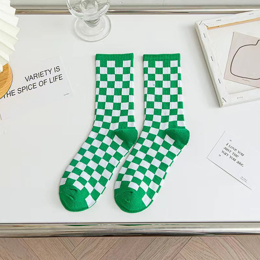 Green & White Checkered Socks