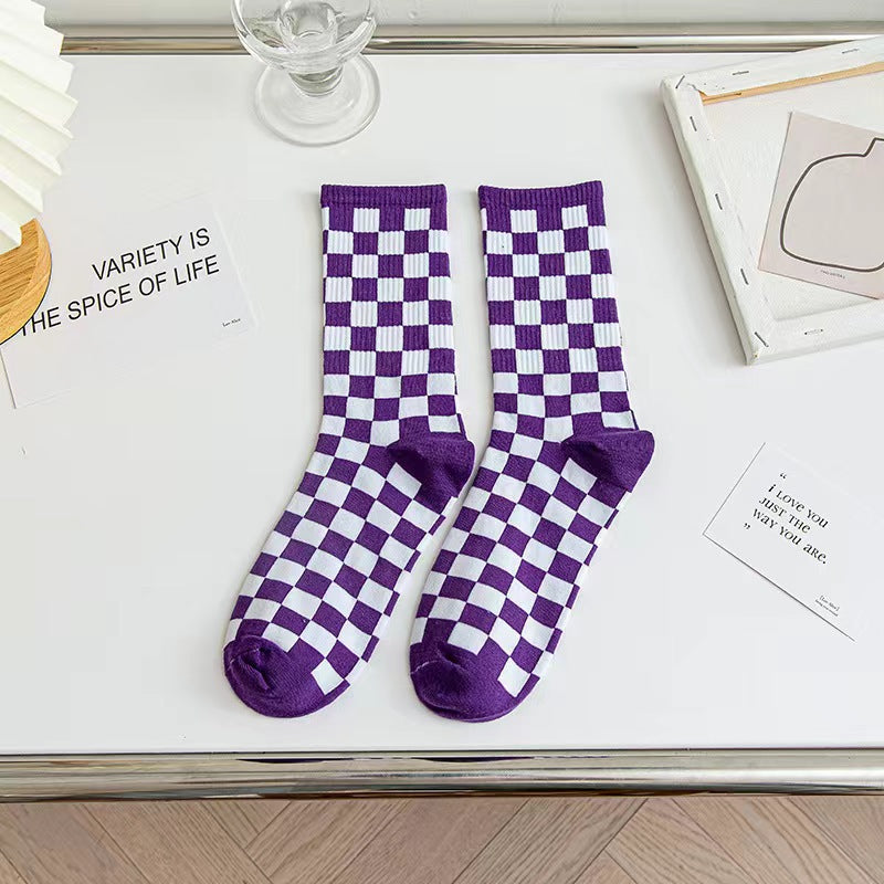 Purple & White Checkered Socks