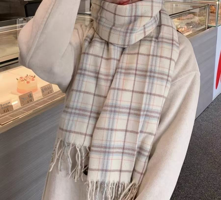Beige Plaid Scarf