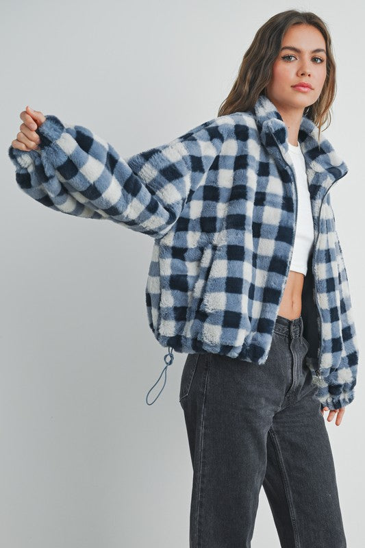 Drop Shoulder Plaid Jacket