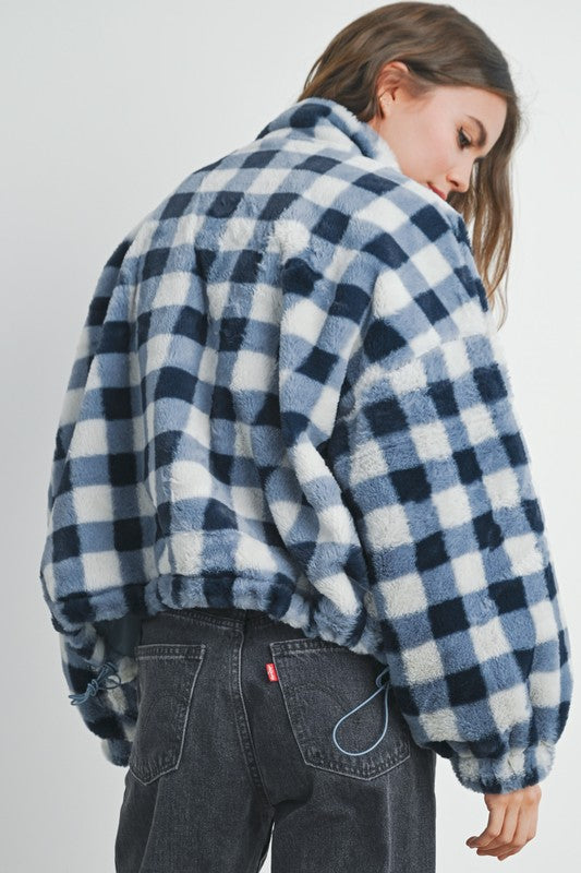 Drop Shoulder Plaid Jacket