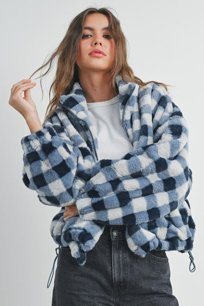 Drop Shoulder Plaid Jacket