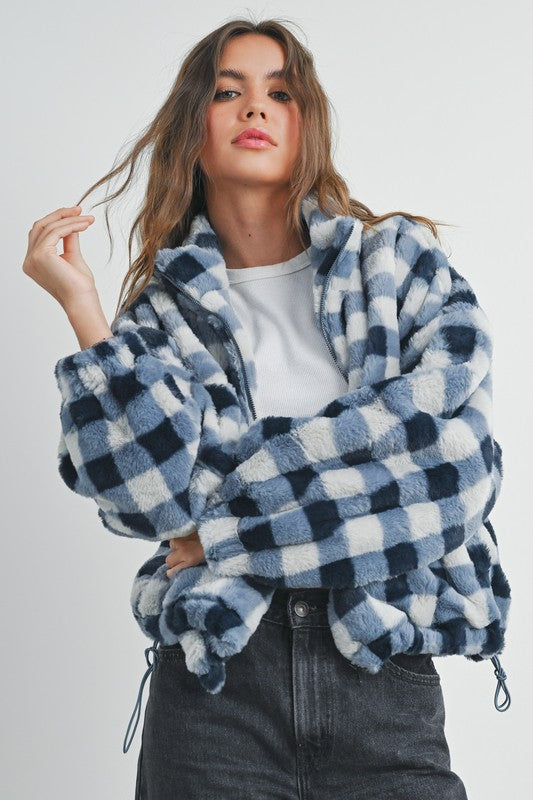 Drop Shoulder Plaid Jacket