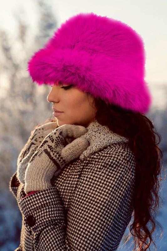 Magenta Soft Faux Fur Bucket Hat