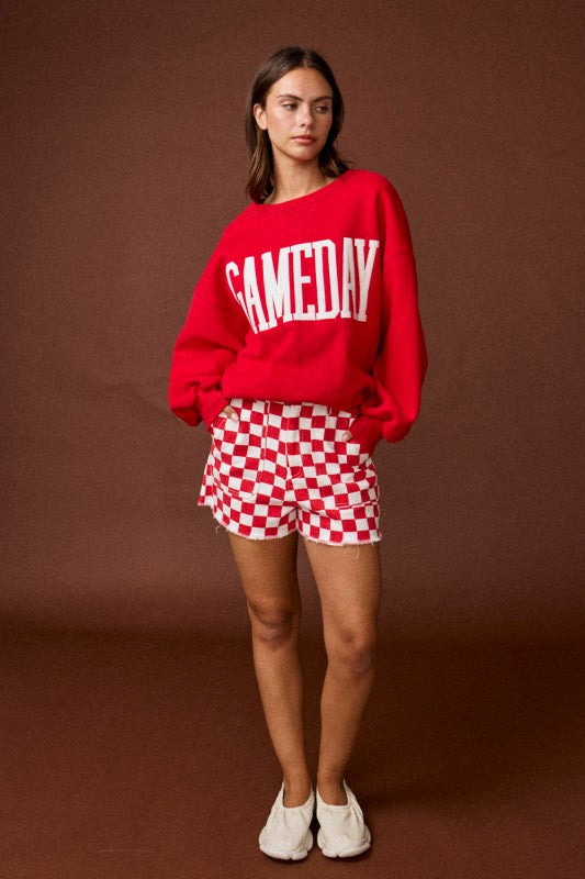 Red Checkered Frayed Hem Casual Shorts