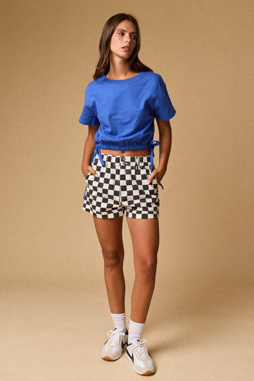 Cobalt Blue Side Tie Crew Tee