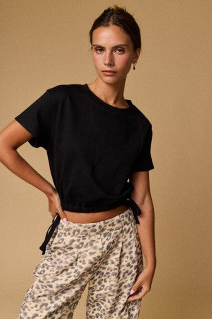 Black Side Tie Crew Tee