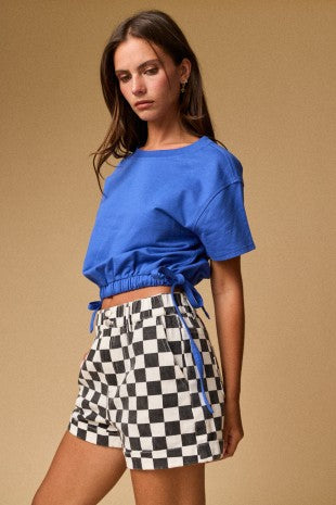 Cobalt Blue Side Tie Crew Tee