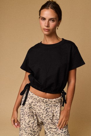 Black Side Tie Crew Tee