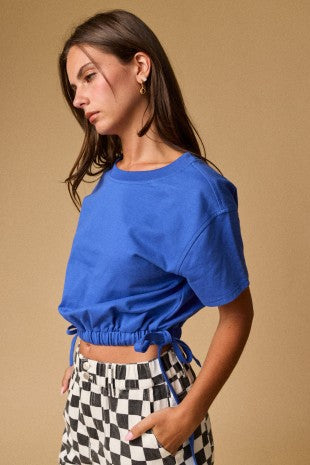 Cobalt Blue Side Tie Crew Tee