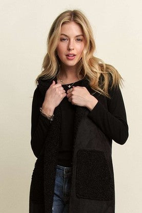 Black Faux Suede Hooded Vest