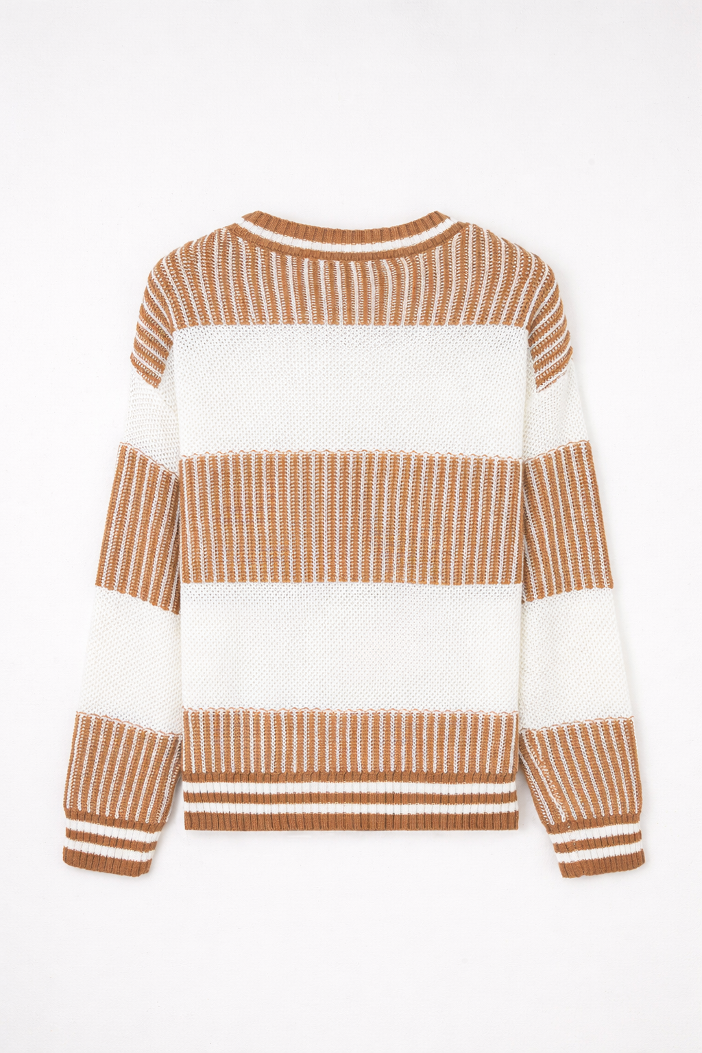 Khaki Two Tone Striped Patchwork Drop Shoulder Loose Sweater