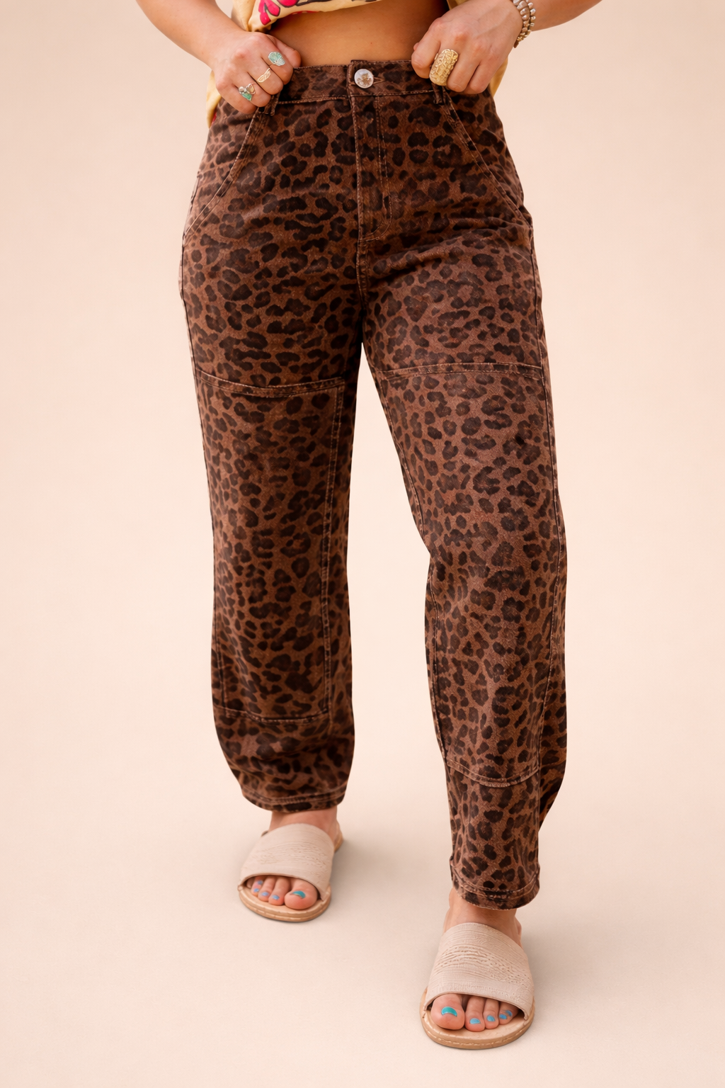 Brown Leopard Print Barrel Jeans