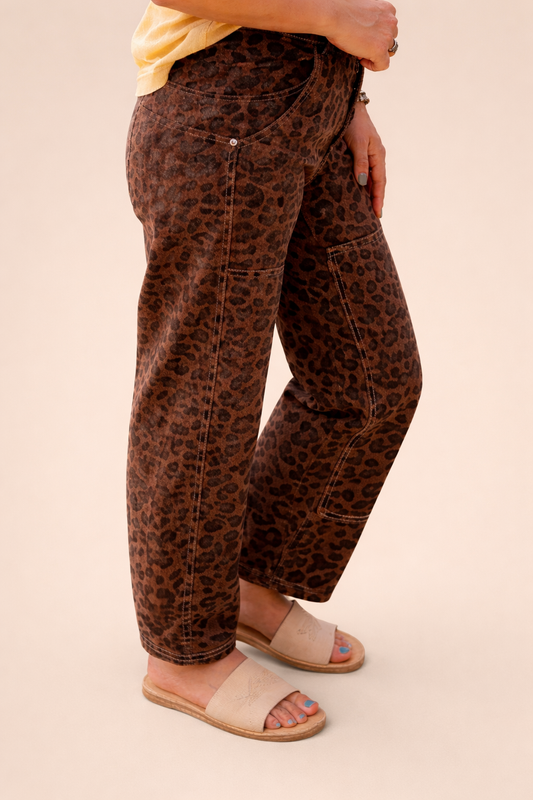 Brown Leopard Print Barrel Jeans