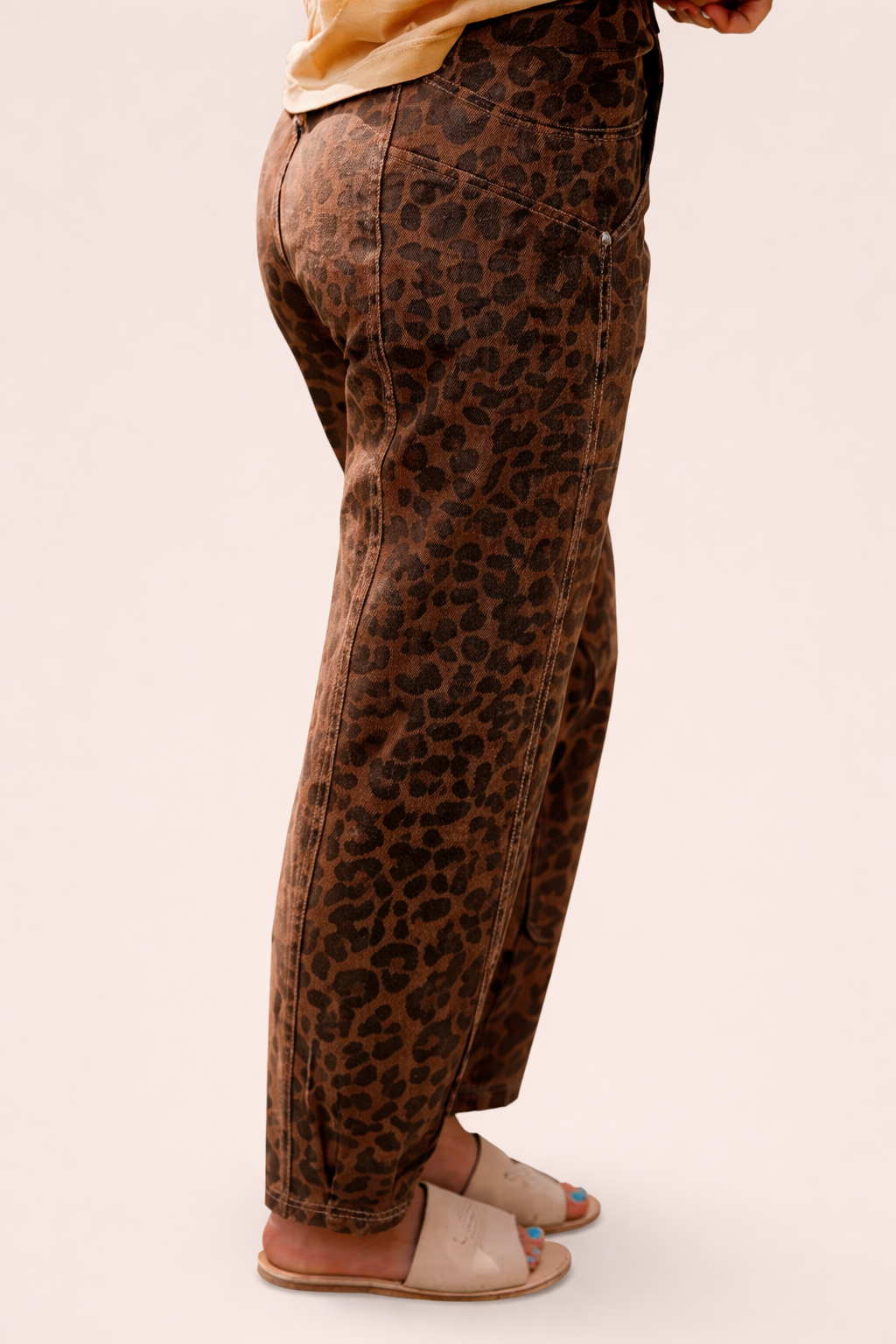 Brown Leopard Print Barrel Jeans