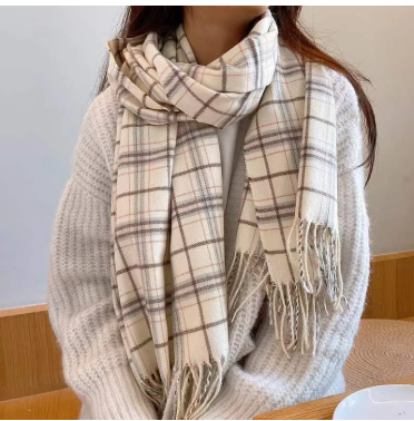 Beige Plaid Scarf