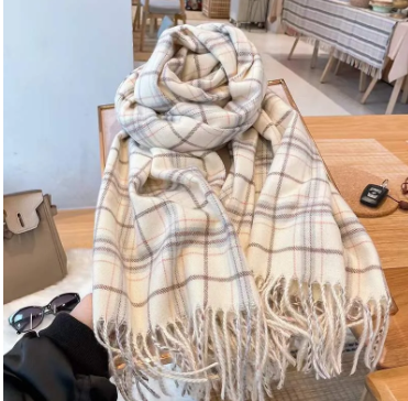Beige Plaid Scarf