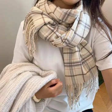 Beige Plaid Scarf