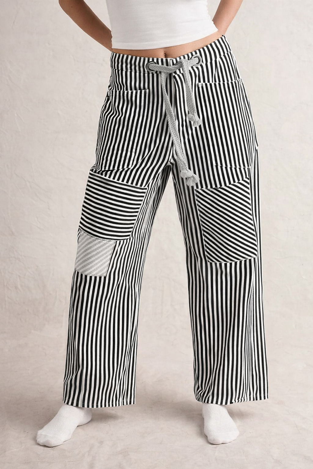 Black & White Stripe Barrel Jeans