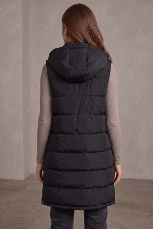 Black Button Down Hooded Puffer Jacket