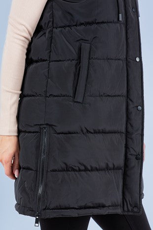 Black Button Down Hooded Puffer Jacket
