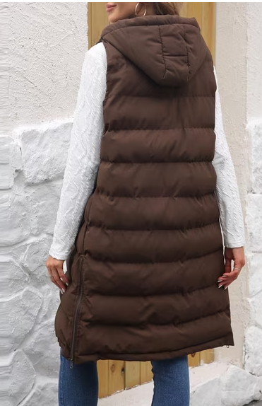 Long Quilted Puffer Vest – Chocolate Brown