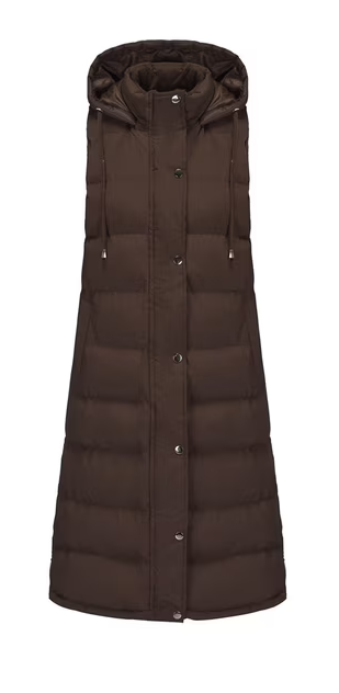 Long Quilted Puffer Vest – Chocolate Brown