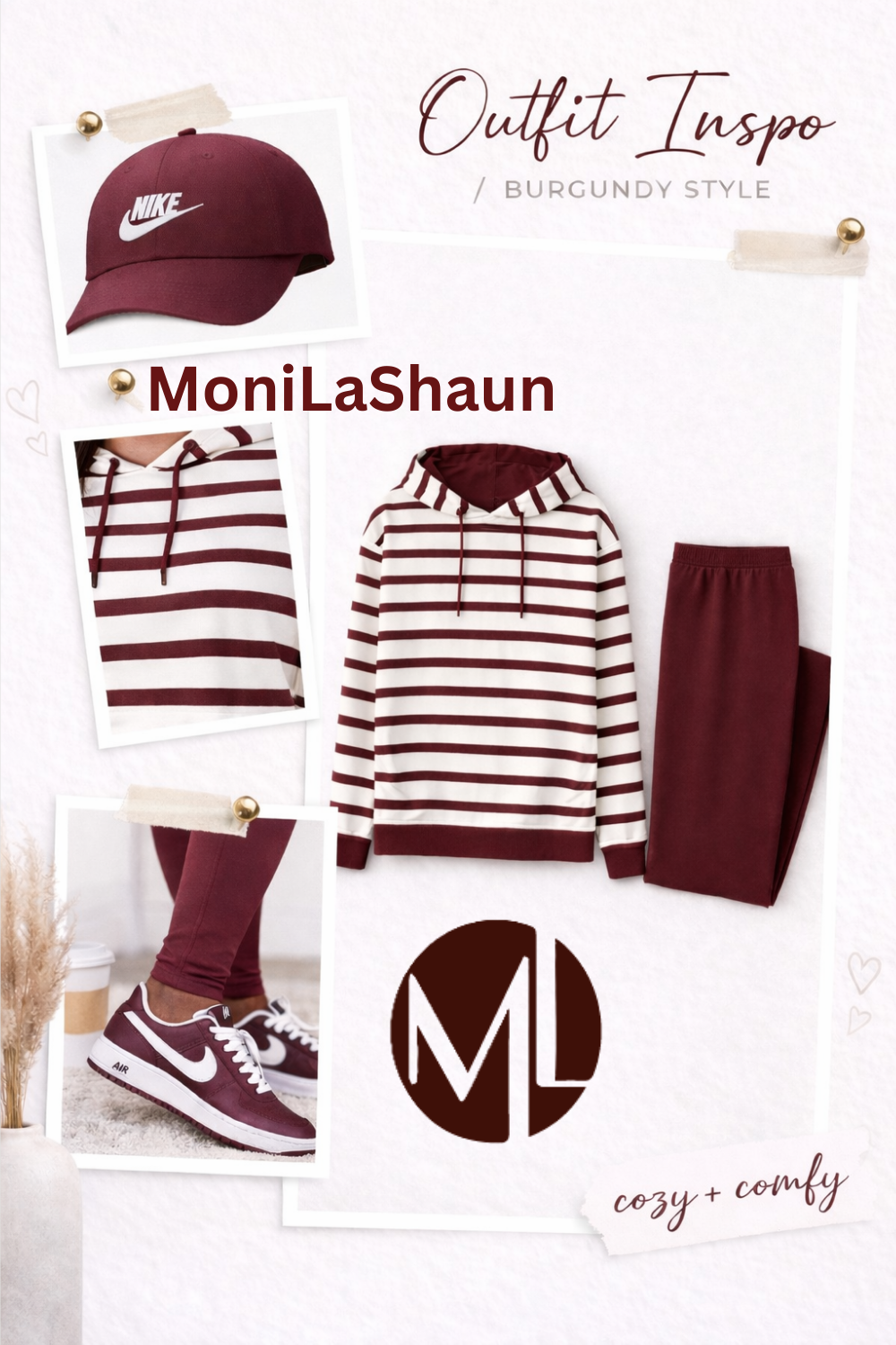 Burgundy & White Stripe Hoodie 2pc Set