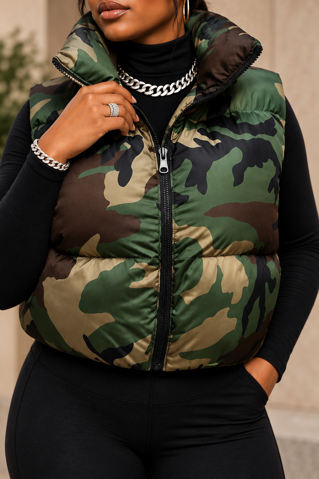 Camo Crop Puffer Vest