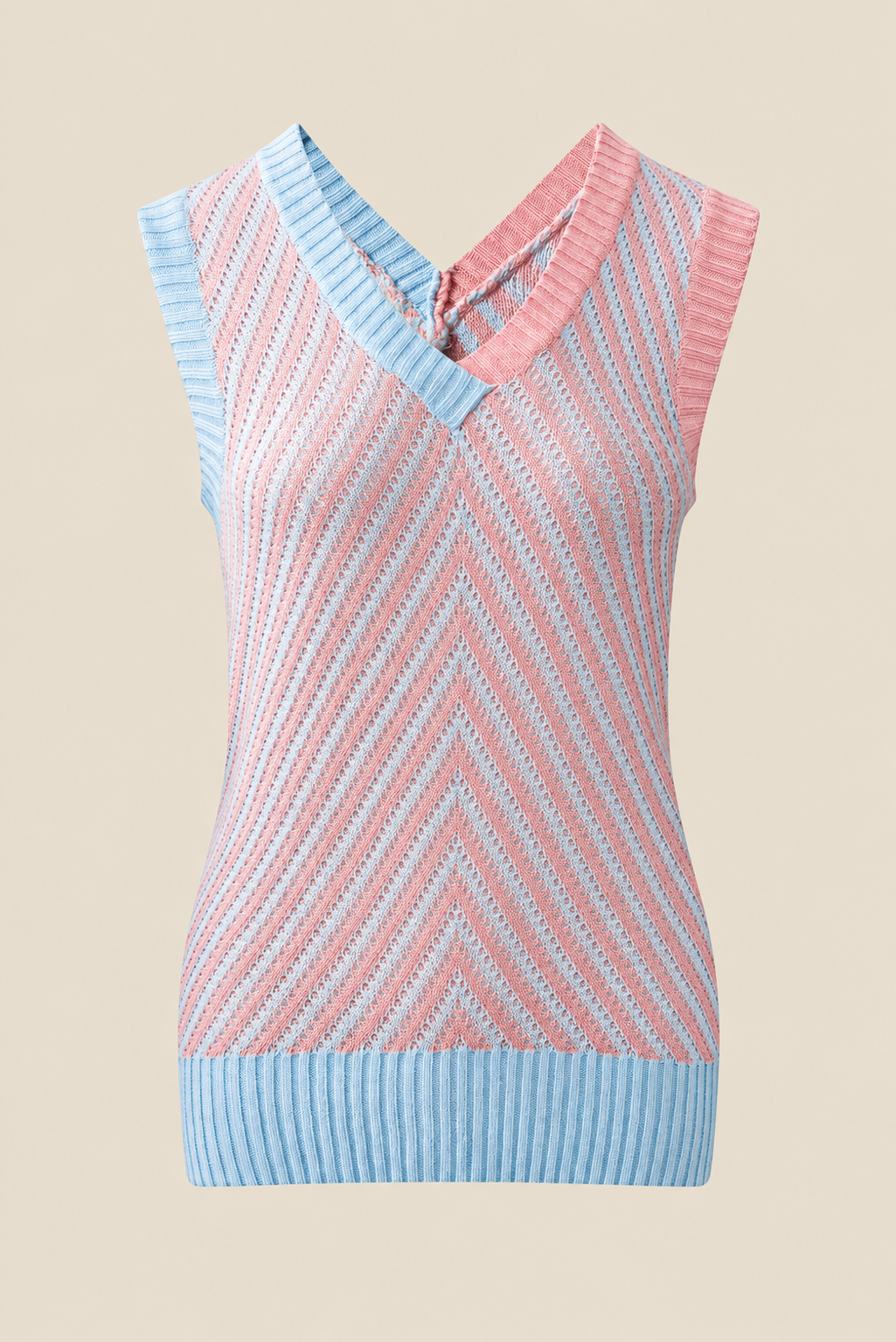 Light Pink Contrast Chevron Knit V Neck Sweater Vest