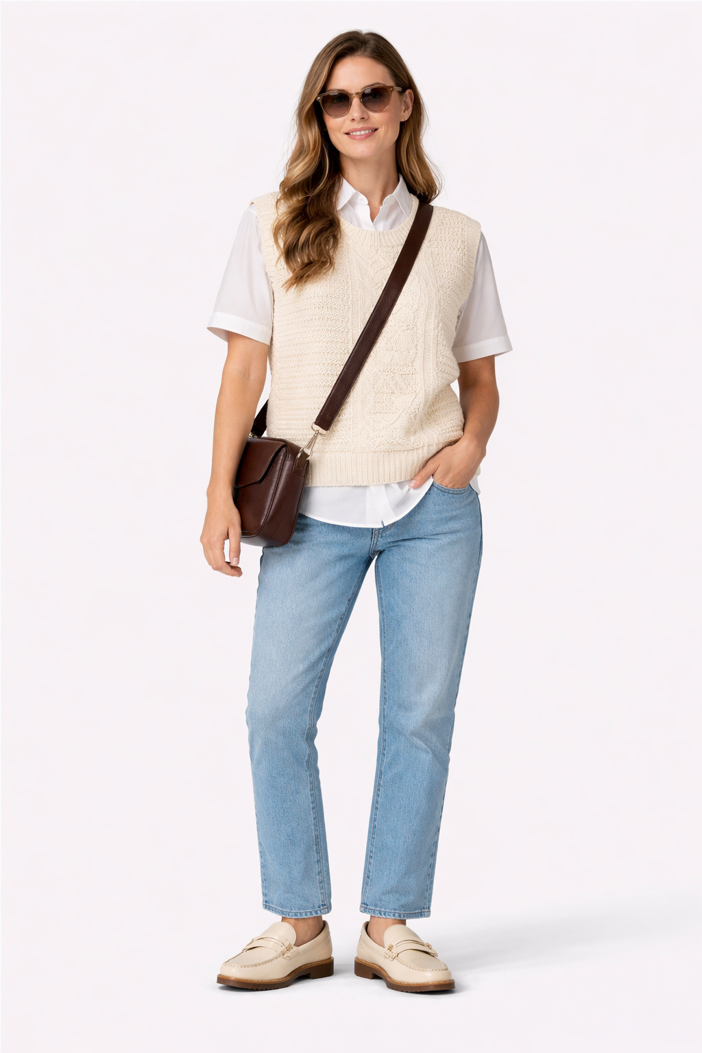 Cream Cable Knit Dolman Armholes Sweater Tank