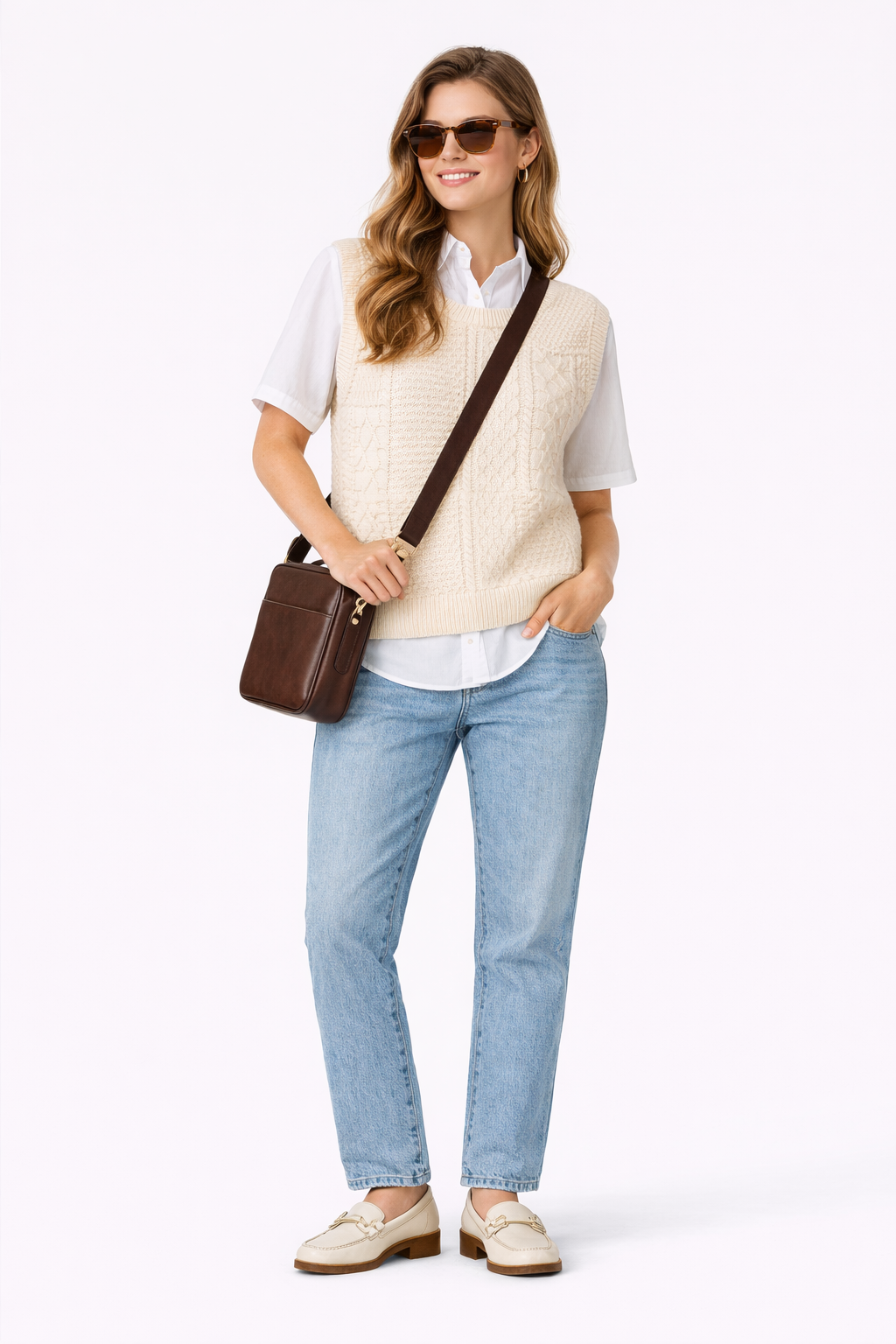 Cream Cable Knit Dolman Armholes Sweater Tank