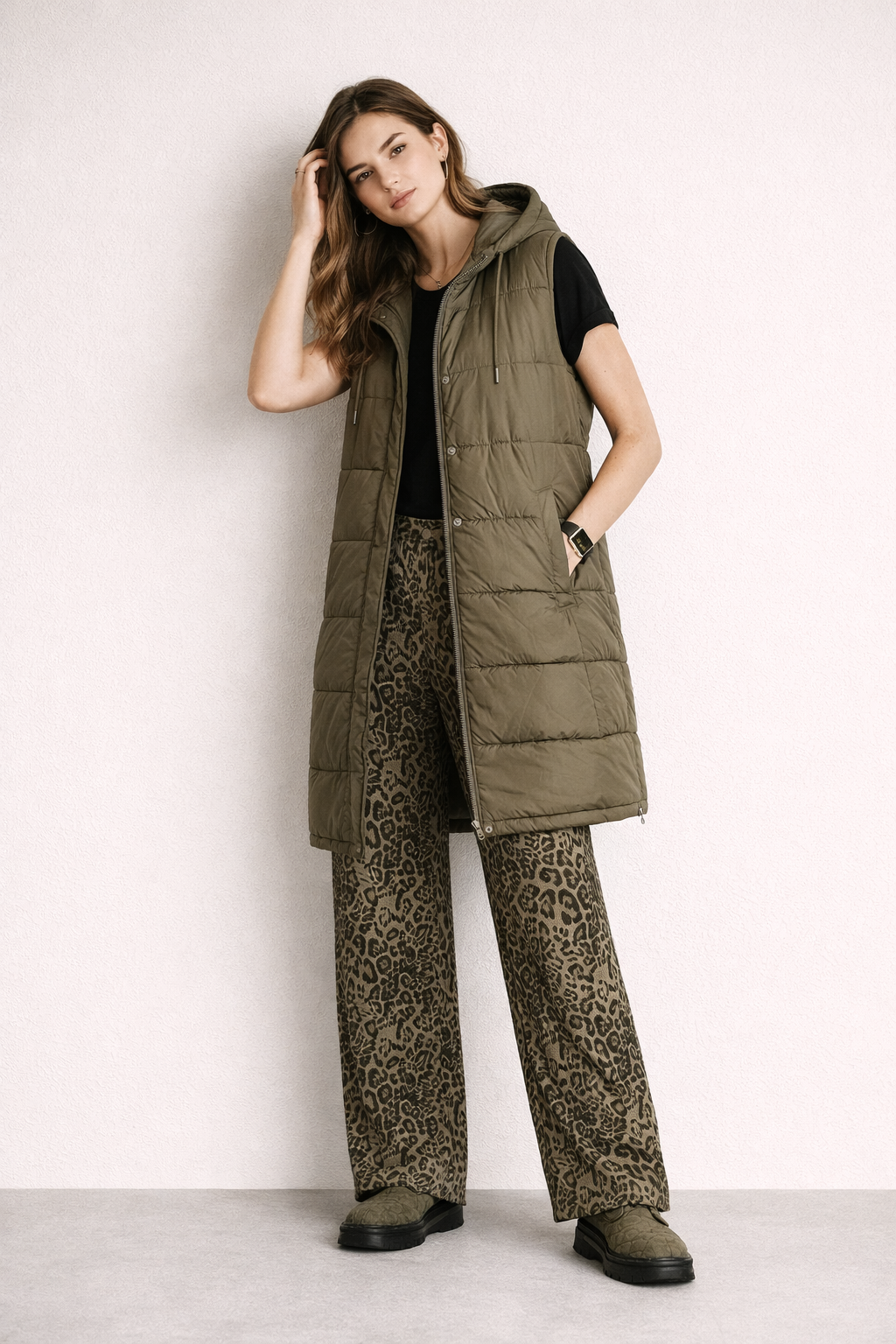 Army Green Long Puffer Vest